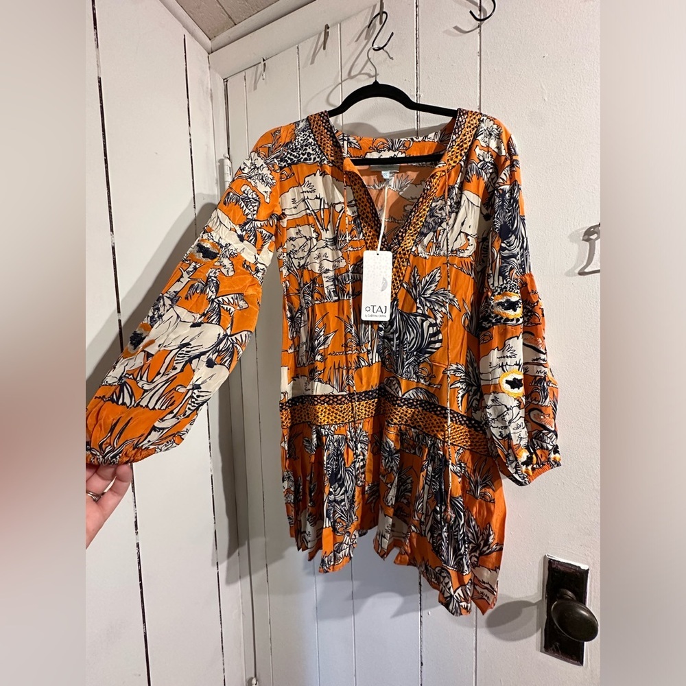 TAJ NWT ZEBRA Orange SEQUINS Women's DRESS